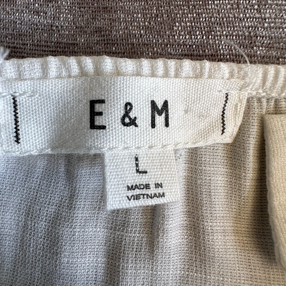 E & M White Blue and Mustard Striped Belted Overall Jumpsuit Women's Size L - Picture 3 of 14